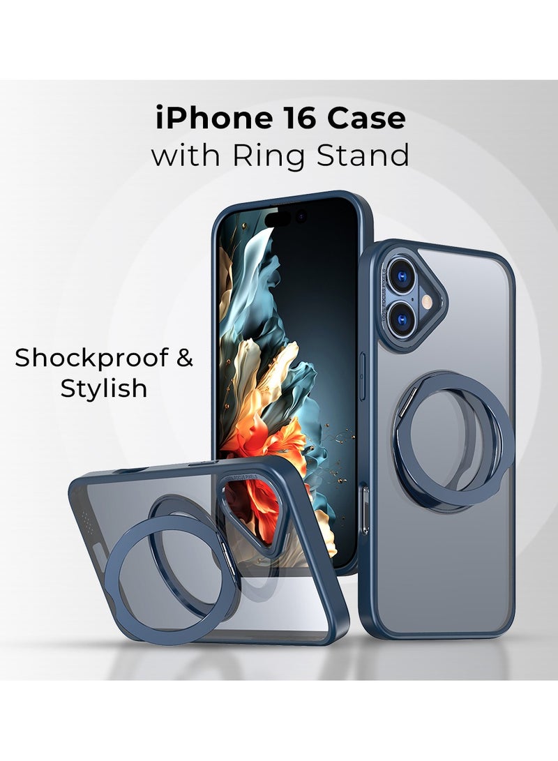glassology حافظة آيفون 16 مع قاعدة حلقة دوارة 360° مغناطيسية مقاومة للصدمات للشحن اللاسلكي قابلة للتعديل باللون الأزرق - Image 2