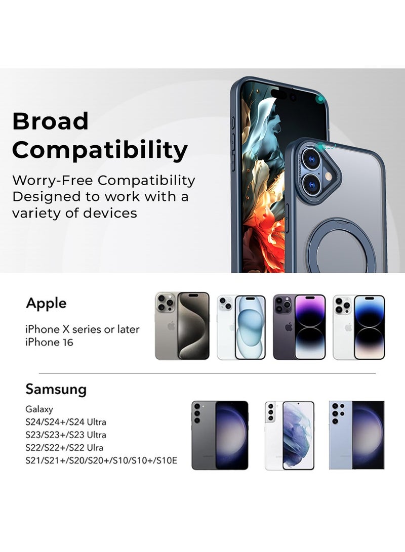 glassology حافظة آيفون 16 مع قاعدة حلقة دوارة 360° مغناطيسية مقاومة للصدمات للشحن اللاسلكي قابلة للتعديل باللون الأزرق - Image 5