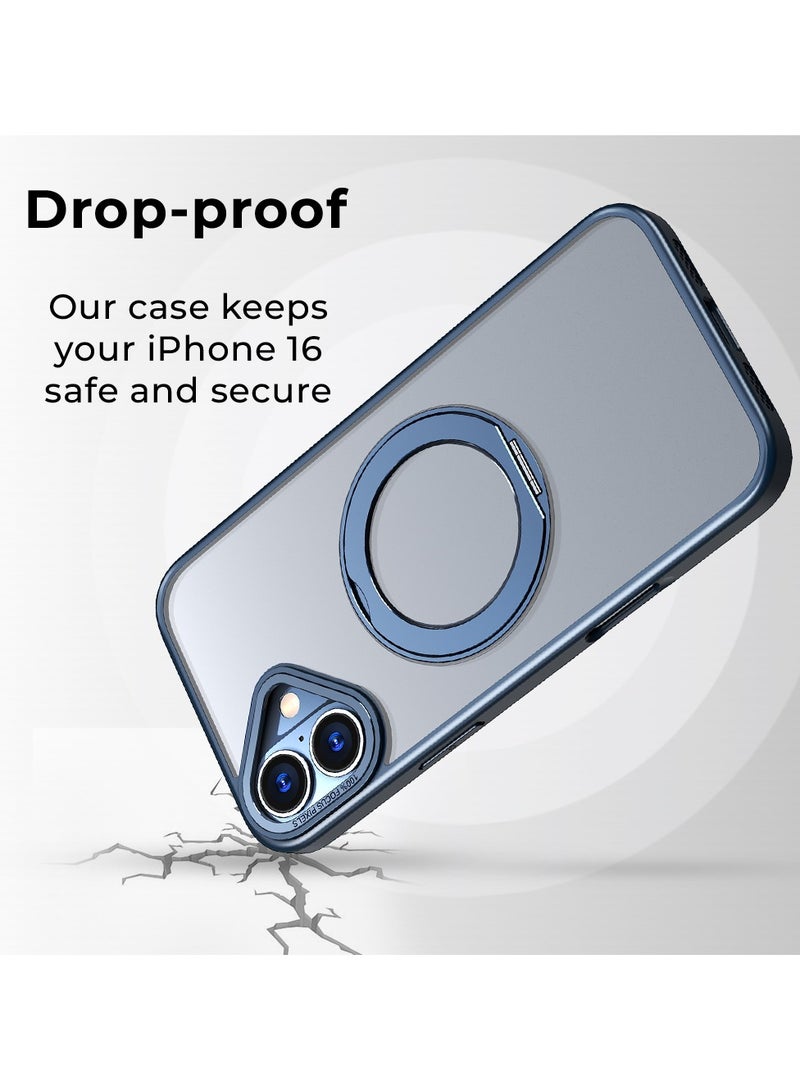 glassology حافظة آيفون 16 مع قاعدة حلقة دوارة 360° مغناطيسية مقاومة للصدمات للشحن اللاسلكي قابلة للتعديل باللون الأزرق - Image 3