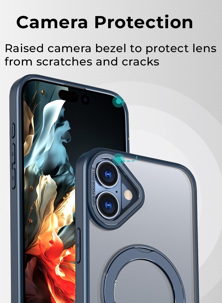 glassology حافظة آيفون 16 مع قاعدة حلقة دوارة 360° مغناطيسية مقاومة للصدمات للشحن اللاسلكي قابلة للتعديل باللون الأزرق - Image 4