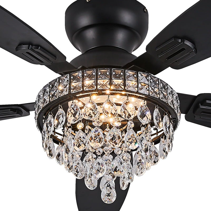 Fanyank Crystal Ceiling Fan Fandelier with Lights-Ceiling Fans with Lights,50" Low Profile and Remote Control, Flush Mount, Reversible, Dimmable, Noiseless, Black Ceiling Fan for Bedroom - Image 1