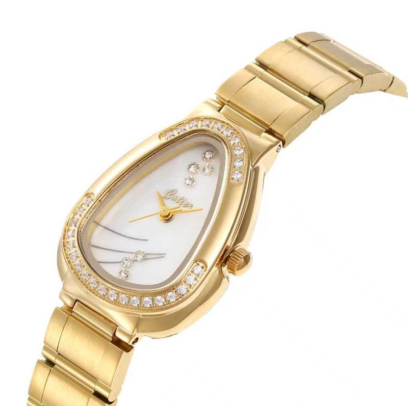 ساعة نسائية من الفولاذ المقاوم للصدأ بلونين، تتميز بإطار مرصع بالألماس