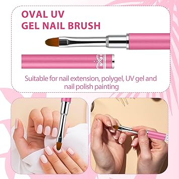 Hariendny 2Pcs Oval Flat Gel Nail Brush Set Rhinestone Handle Nail Art Design Brushes Nail Drawing Pen Nail Art Clean Up Brushes Gel Brushes for Nails Pink - Image 4