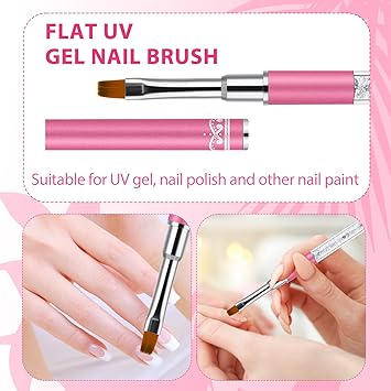 Hariendny 2Pcs Oval Flat Gel Nail Brush Set Rhinestone Handle Nail Art Design Brushes Nail Drawing Pen Nail Art Clean Up Brushes Gel Brushes for Nails Pink - Image 3