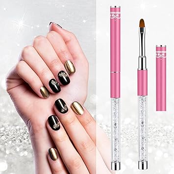 Hariendny 2Pcs Oval Flat Gel Nail Brush Set Rhinestone Handle Nail Art Design Brushes Nail Drawing Pen Nail Art Clean Up Brushes Gel Brushes for Nails Pink - Image 5