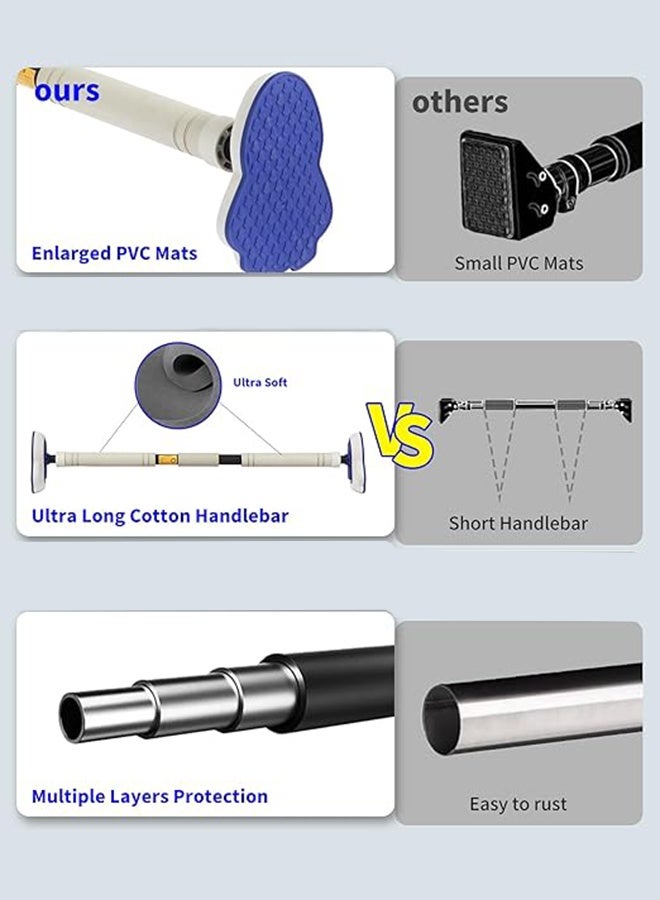 أهاكاك عصا رفع للتمارين مع حلقات التمارين, عصا رفع الذقن لتدريب القوة للمدخل, عصا رفع بدون براغي قابلة للتعديل للمدخل, منع الانزلاق لرياضة اللياقة البدنية المنزلية - Image 5