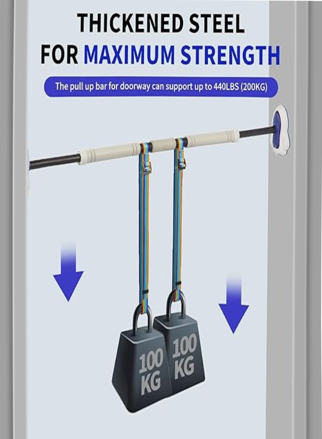 أهاكاك عصا رفع للتمارين مع حلقات التمارين, عصا رفع الذقن لتدريب القوة للمدخل, عصا رفع بدون براغي قابلة للتعديل للمدخل, منع الانزلاق لرياضة اللياقة البدنية المنزلية - Image 3
