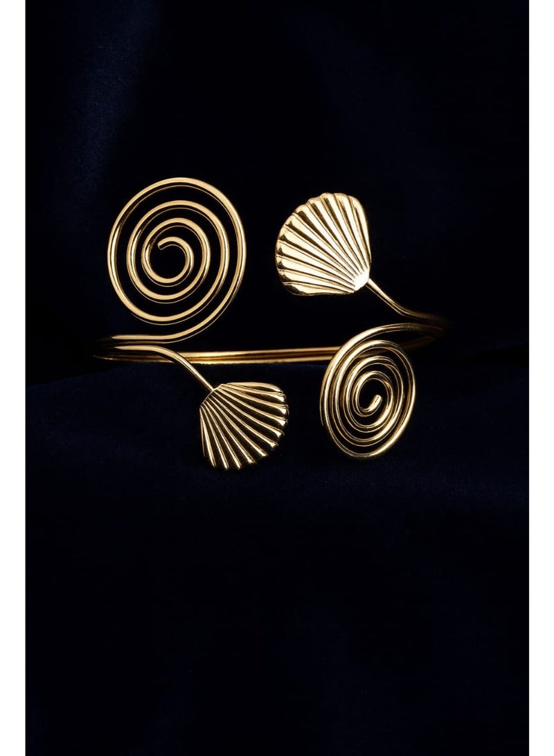 فلافي سوار كاف بزهرة وحلزون مطلي بالذهب - Image 2