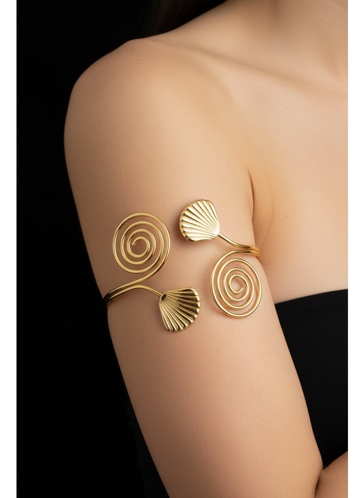 فلافي سوار كاف بزهرة وحلزون مطلي بالذهب - Image 1