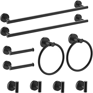 Cilee 10 Piece Matte Black Bathroom Accessories Set , 24inch Black Towel bar+Towel Ring+Toilet Paper Holder+ Robe Towel - Image 1