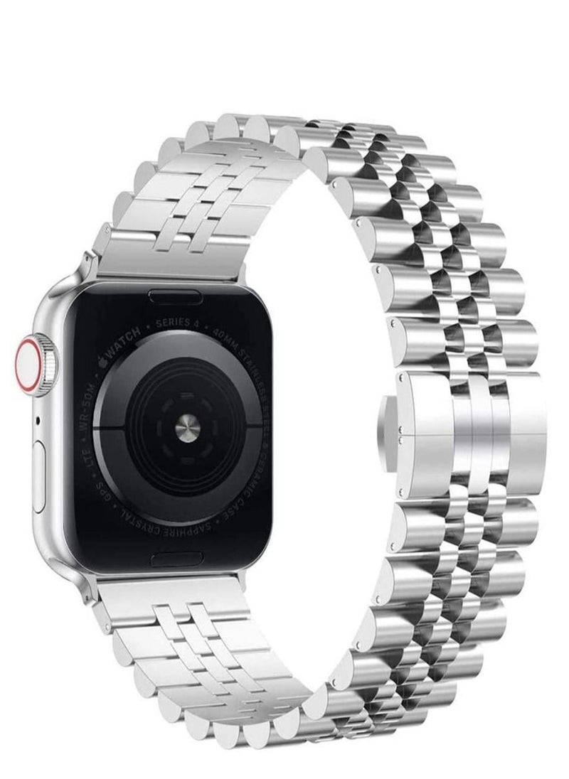 Replacement Band Compatible with Apple Watch Ultra 49mm 45mm / 44mm / 42mm, Stainless Steel Solid Strap Metal Bracelet for Apple Watch Series 8 7 6 5 4 3 2 SE (Silver) - Image 3