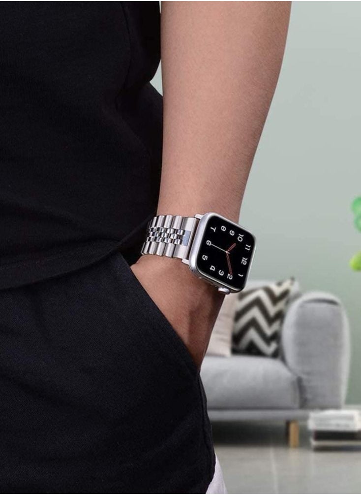 Replacement Band Compatible with Apple Watch Ultra 49mm 45mm / 44mm / 42mm, Stainless Steel Solid Strap Metal Bracelet for Apple Watch Series 8 7 6 5 4 3 2 SE (Silver) - Image 4