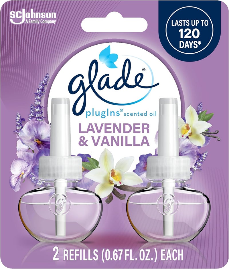Glade عبوات إعادة تعبئة معطر الهواء، زيوت عطرية وأساسية للمنزل والحمام، لافندر وفانيليا، 1.34 أونصة سائلة، 2 عدد (عبوة واحدة) - Image 1