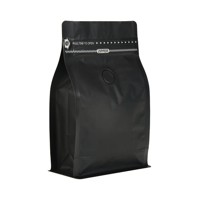 PACK OF 100 BLACK COFFEE BAGS WITH DEGASSING VALVE HIGH BARRIER RESEALABLE COFFEE POUCHES WITH AIR RELEASE VALVE FLAT BOTTOM PULL TAB ZIPPER MATT BLACK COLOR100 16OZ1LB500GM