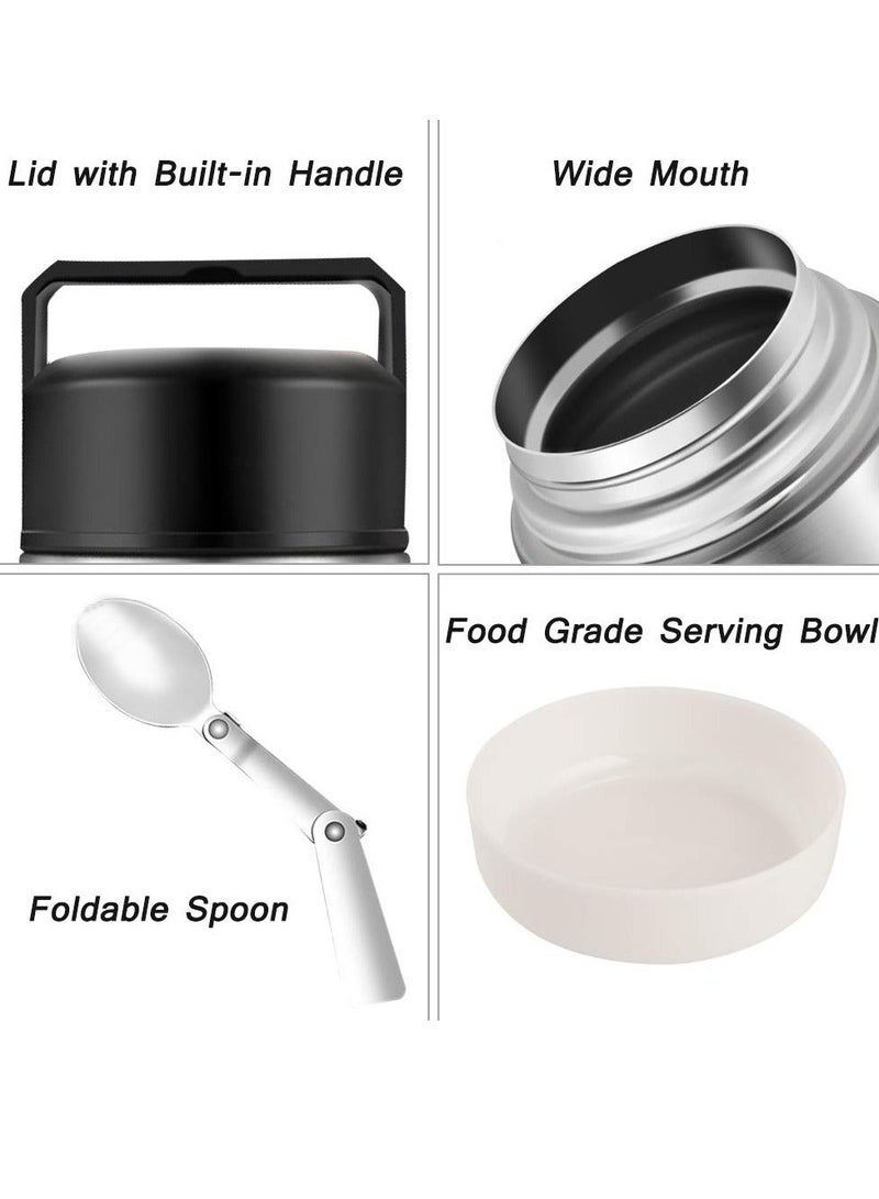 واي آند دي Food Thermos, Insulated Container, Vacuum Sealed Stainless Steel Container for Hot and Cold Meals Perfect School, Office, Travel, 1000ML, Give a Spoon (Silver) - Image 3