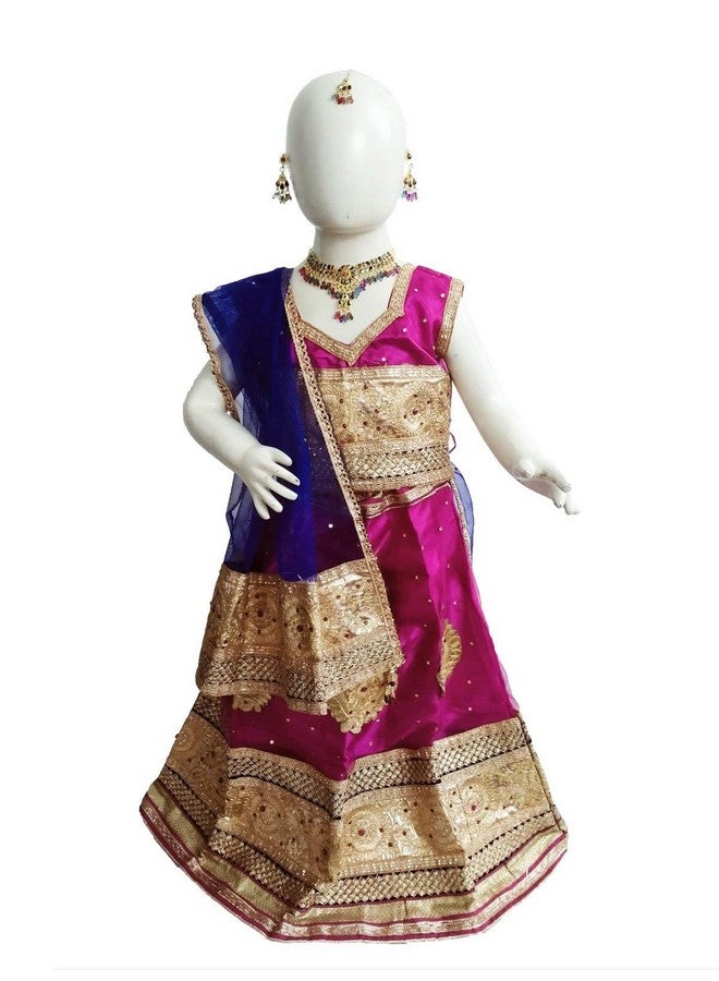 BookMyCostume Radha Navratri Garba Lehenga Choli Girls Fancy Dress Costume for Girls with Jewellery - Premium - Pink 1-2 years - Image 1