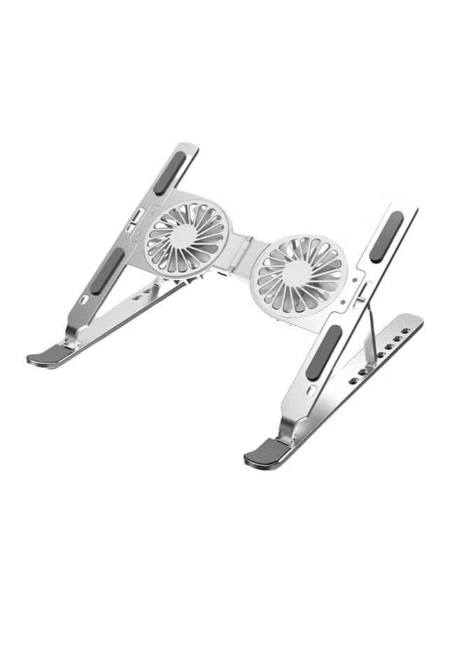 Laptop Stand with Cooling Fan and Foldable Tablet Holder for Gaming, Notebook, and 17-inch Tablets, Portable Accessories (Silver) - Image 1