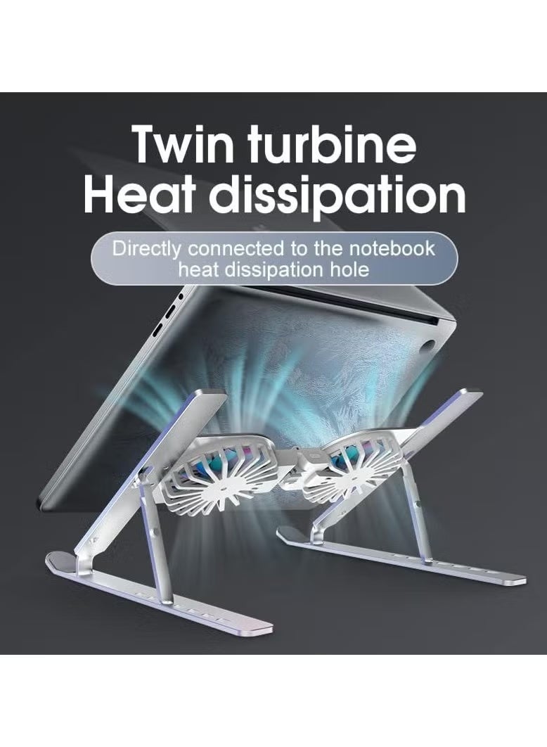 Laptop Stand with Cooling Fan and Foldable Tablet Holder for Gaming, Notebook, and 17-inch Tablets, Portable Accessories (Silver) - Image 2