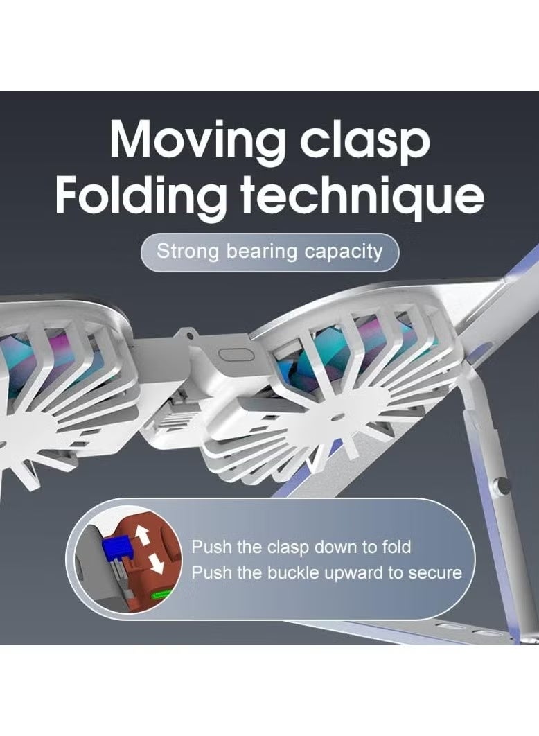 Laptop Stand with Cooling Fan and Foldable Tablet Holder for Gaming, Notebook, and 17-inch Tablets, Portable Accessories (Silver) - Image 3