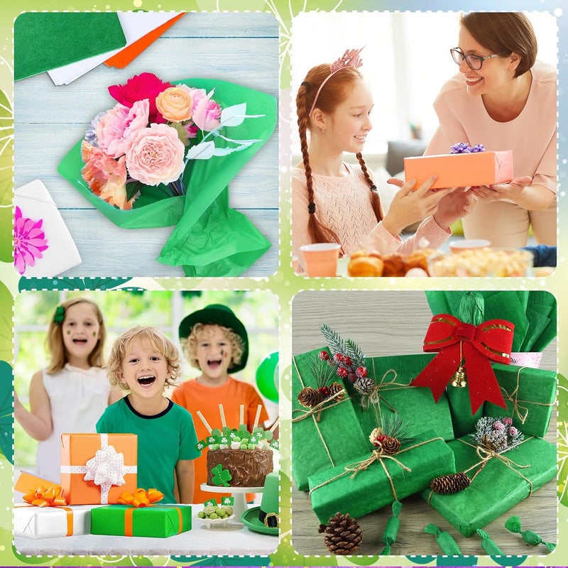 PLULON 60 Sheets Orange Green White Tissue Paper Bulks, Tissue Paper for Gift Bags for St Patrick's Day Birthday Gift Wrapping Wedding Holiday Decoration - Image 3