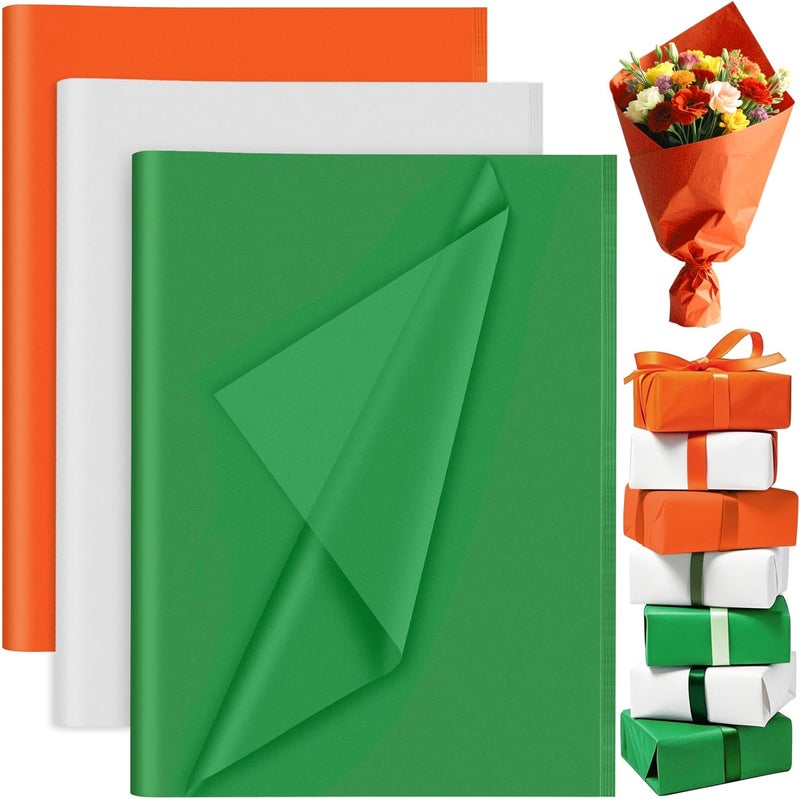 PLULON 60 Sheets Orange Green White Tissue Paper Bulks, Tissue Paper for Gift Bags for St Patrick's Day Birthday Gift Wrapping Wedding Holiday Decoration - Image 1