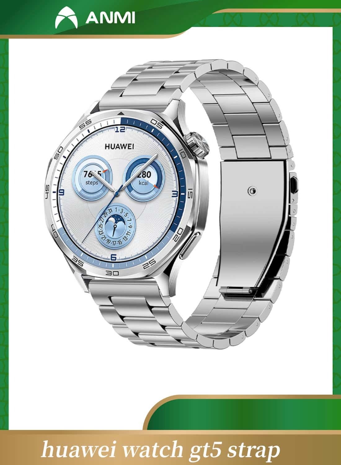 Anmi Stainless Steel Band Compatible with Huawei Watch GT5/GT5 Pro 46mm 2024, 22mm Stainless Steel Metal Strap for Huawei Watch GT4/GT4 Pro/Watch 4/4 Pro, Business Style for Men Women