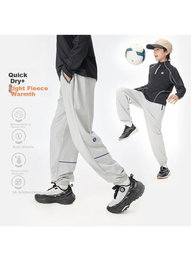 Onmygame Kids Fleece Quick-dry Sports Pants Autumn Outdoor Thermal Lock Antibacterial Long Pants Light Pink 150