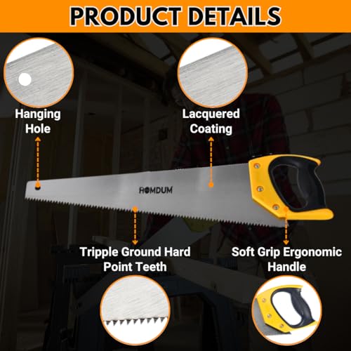 Homdum 18 Inch ?Hand Powered Saw For Wood Cutting Powerful Professional Alloy Steel Blade And Plastic Rubber Grip Best Handsaw For Woodworking Suitable For Variety Of Wood And Plastic Working - Image 3