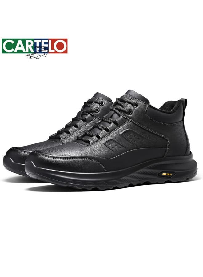 Cartelo Autumn Winter Warm Fleece-lined Leather Thick-soled Casual Men's Shoes Shock Absorption Business Leather Shoes 5219m Black 38 - Image 3
