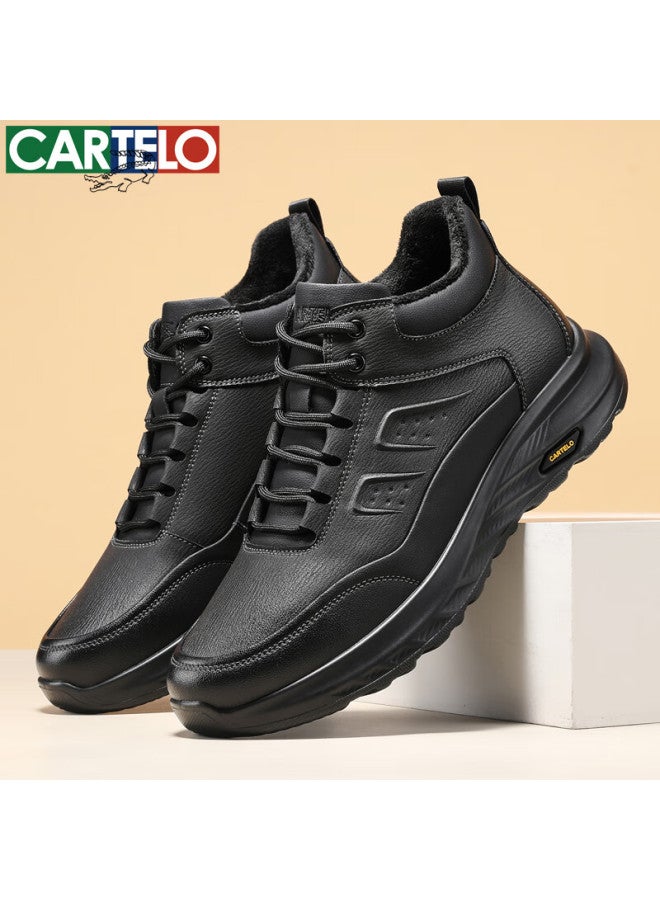 Cartelo Autumn Winter Warm Fleece-lined Leather Thick-soled Casual Men's Shoes Shock Absorption Business Leather Shoes 5219m Black 38 - Image 4