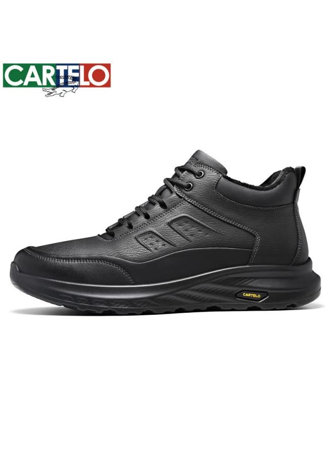 Cartelo Autumn Winter Warm Fleece-lined Leather Thick-soled Casual Men's Shoes Shock Absorption Business Leather Shoes 5219m Black 38 - Image 2
