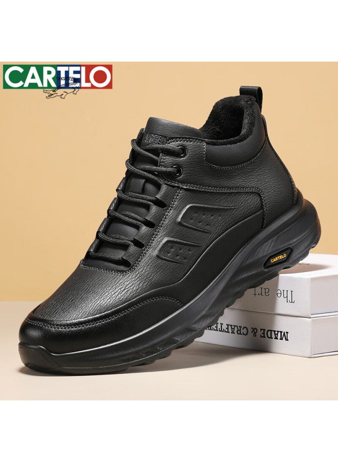 Cartelo Autumn Winter Warm Fleece-lined Leather Thick-soled Casual Men's Shoes Shock Absorption Business Leather Shoes 5219m Black 38 - Image 5