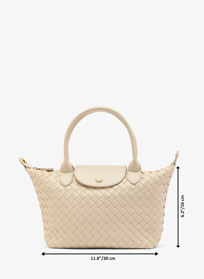 Ella White Woven Textured Top Handle Medium Clutch With Strap for Women | Best Price UAE
