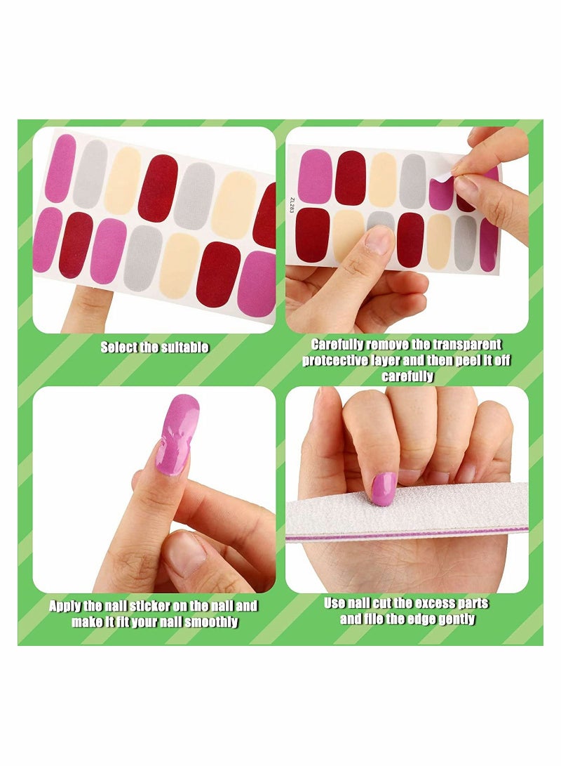 SYOSI Nail Art Polish Stickers Set Solid Color Self-Adhesive Wraps Full Strips Nail Decals Manicure Kit for Women Girls DIY Nails Classic Assorted Colors Decoration 14 Sheets - Image 3