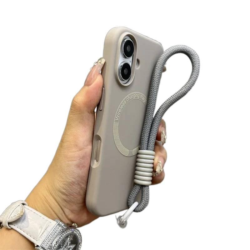 MS غطاء MagSafe بسيليكون لـ iPhone 17 / 17 Air / 17 Pro / 17 Pro Max مع مغناطيس قوي وملمس ناعم مع سيليكون سائل مع حبل معصم باللون Titanium Original مغناطيسي من السيليكون - Image 1
