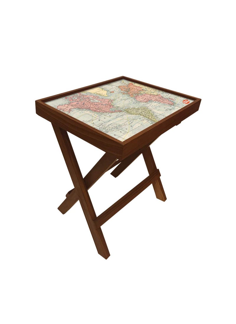 Nutcase Nutcase Designer Teak Wood Side Table Folding Wooden Bedside Coffee Outdoor Picnic Table Vintage Designer Map  - Image 3