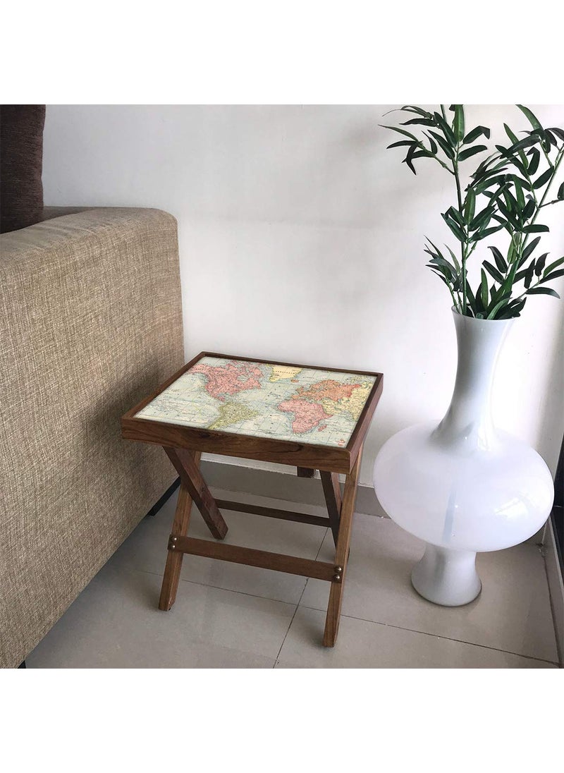 Nutcase Nutcase Designer Teak Wood Side Table Folding Wooden Bedside Coffee Outdoor Picnic Table Vintage Designer Map  - Image 1