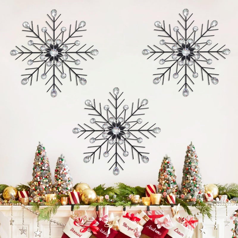 ZEXUIRU 3 Set Black Starburst Wall Art for Home Decor Metal Bling Crystal Rhinestones Sunburst Wall Decor Sparkling Rhinestone Art Accent Black 13in - Image 2