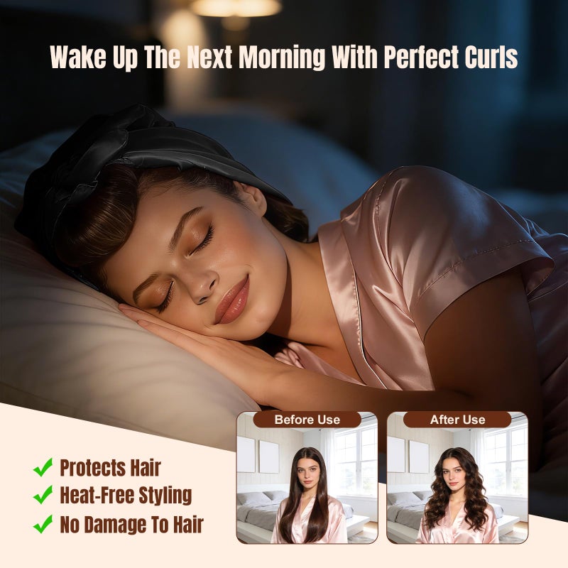 TULOBI 3 Pcs Heatless Curls Overnight - Upgraded Velvet Heatless Hair Curler with Velcro Fastener, Overnight Jumbo Blowout Rods, Hair Curlers to Sleep in for All Hair Types (Black) - Image 2