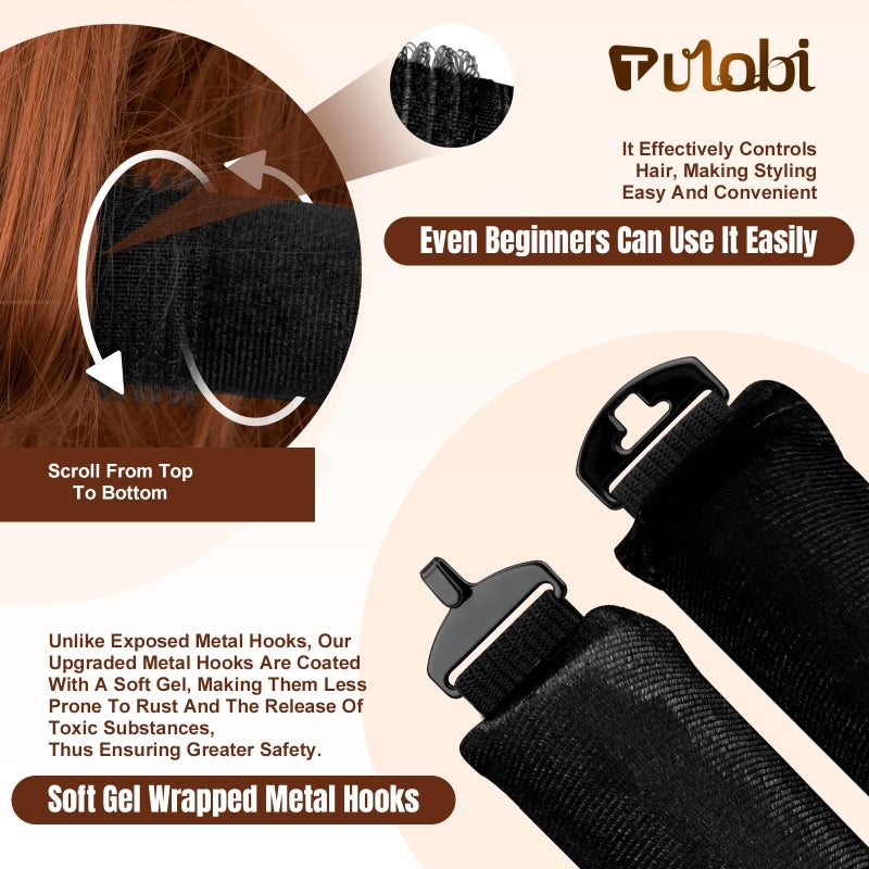 TULOBI 3 Pcs Heatless Curls Overnight - Upgraded Velvet Heatless Hair Curler with Velcro Fastener, Overnight Jumbo Blowout Rods, Hair Curlers to Sleep in for All Hair Types (Black) - Image 4