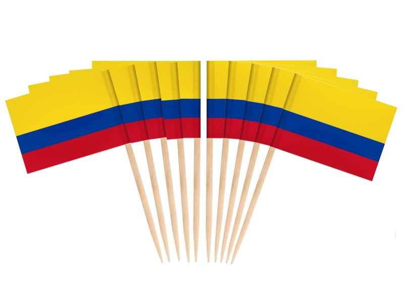JAVD CYPS 100 Pcs Colombia Flags Colombian Toothpick Flags Small Mini Stick Cupcake Toppers Colombian FlagsCountry Picks Party Decoration Celebration Cocktail Food Bar Cake Flags