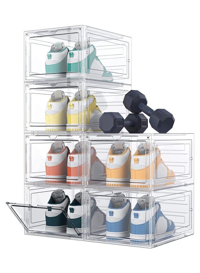 Shoe Storage Box, 6 Pack Shoe Box Clear Plastic Stackable, Shoe Storage with Magnetic Front Door, Sturdy Durable Plastic Shoe Organizer, for Closet, Shoe Containers, Shoe Display Case(34*27*19)  - Image 1