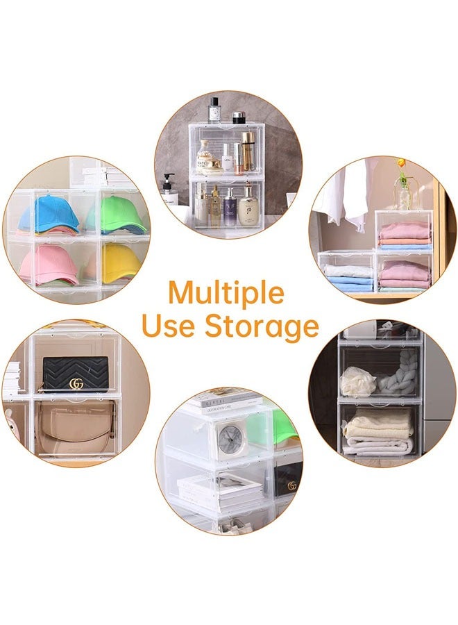 Shoe Storage Box, 6 Pack Shoe Box Clear Plastic Stackable, Shoe Storage with Magnetic Front Door, Sturdy Durable Plastic Shoe Organizer, for Closet, Shoe Containers, Shoe Display Case(34*27*19)  - Image 4