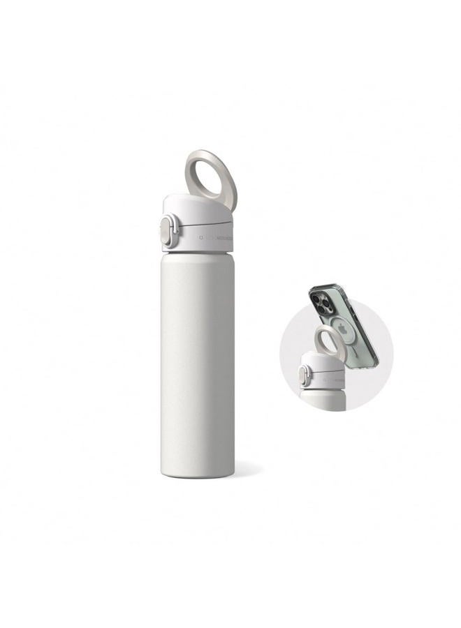 RHINOSHIELD AquaStand Magnetic Bottle 23 oz | Round Mouth Stainless Steel Insulated Water Bottle, Sport Bottle with MagSafe Compatible Handle, Tripod with Adjustable Angles, Leak Proof - Classic White - Image 1