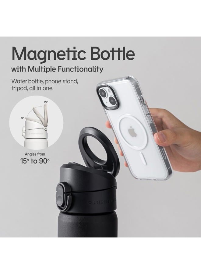RHINOSHIELD AquaStand Magnetic Bottle 23 oz | Round Mouth Stainless Steel Insulated Water Bottle, Sport Bottle with MagSafe Compatible Handle, Tripod with Adjustable Angles, Leak Proof - Classic White - Image 2