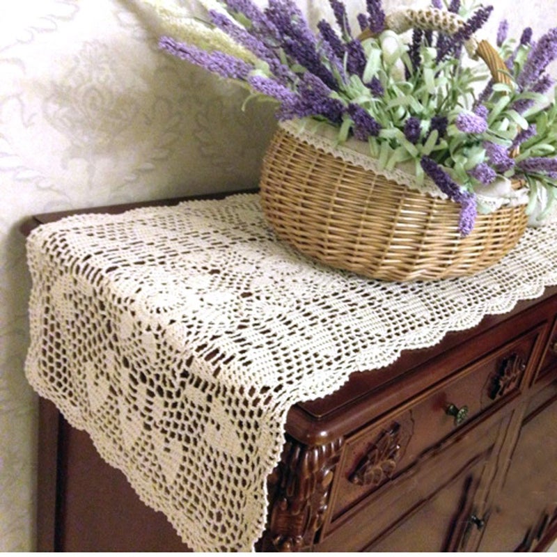 Damanni Rectangular Cotton Handmade Crochet Lace Table Runner Doilies Table Dresser Scarf DÃ©cor,16 Inch by 35 Inchï¼ŒBeige - Image 4
