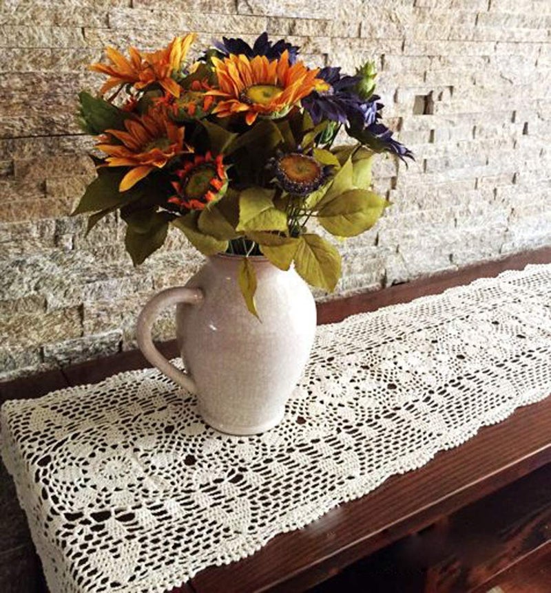 Damanni Rectangular Cotton Handmade Crochet Lace Table Runner Doilies Table Dresser Scarf DÃ©cor,16 Inch by 35 Inchï¼ŒBeige - Image 1