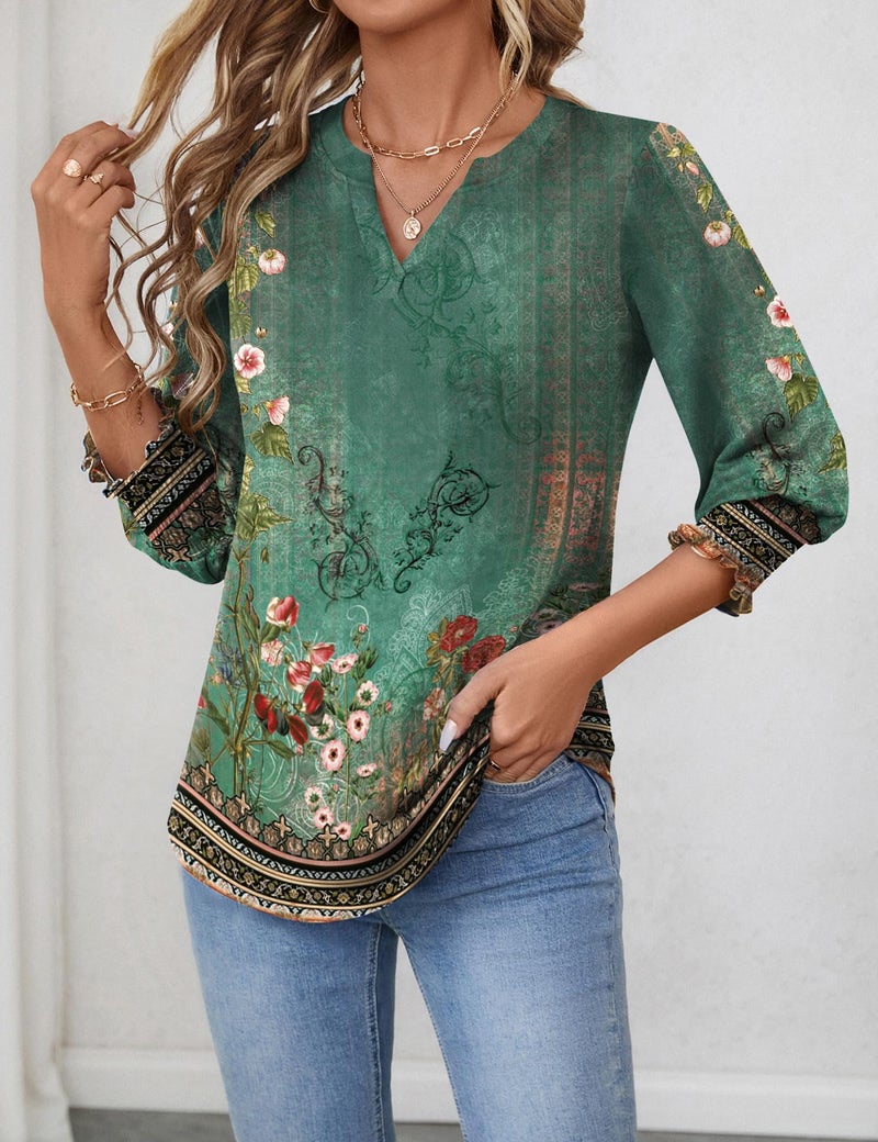 LOMON Trendy Tops for Women 2026 Spring Summer Fashion 3/4 Sleeve Tshirts Shirts for Women Vneck Womens Tops Dressy Casual - Image 2