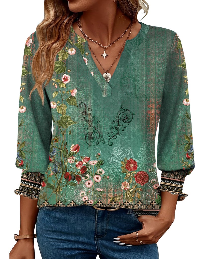 LOMON Trendy Tops for Women 2026 Spring Summer Fashion 3/4 Sleeve Tshirts Shirts for Women Vneck Womens Tops Dressy Casual - Image 1
