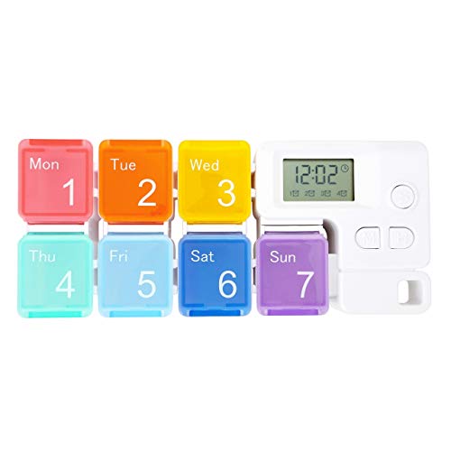 CozyCabin 7 Days Pill Dispenser Organizer with Reminder Alarm - CozyCabin Portable Travel Vitamins Medicine Box Case(Rainbow) - Image 1